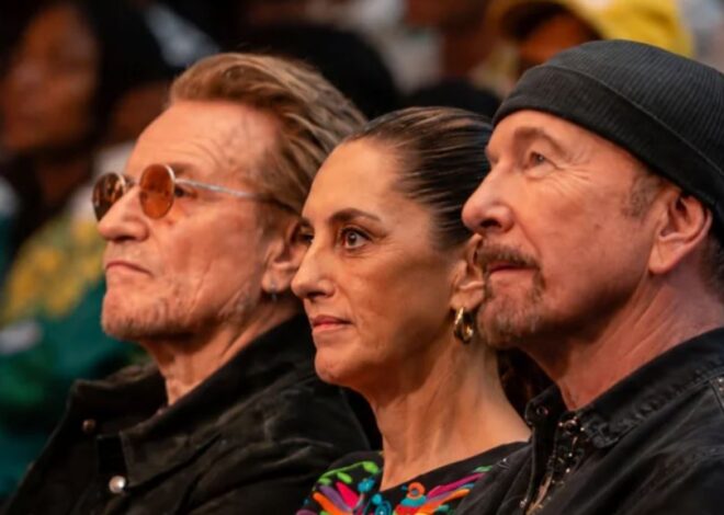 Sheinbaum se reúne con U2 en Street Child United; llama a la paz y la fraternidad