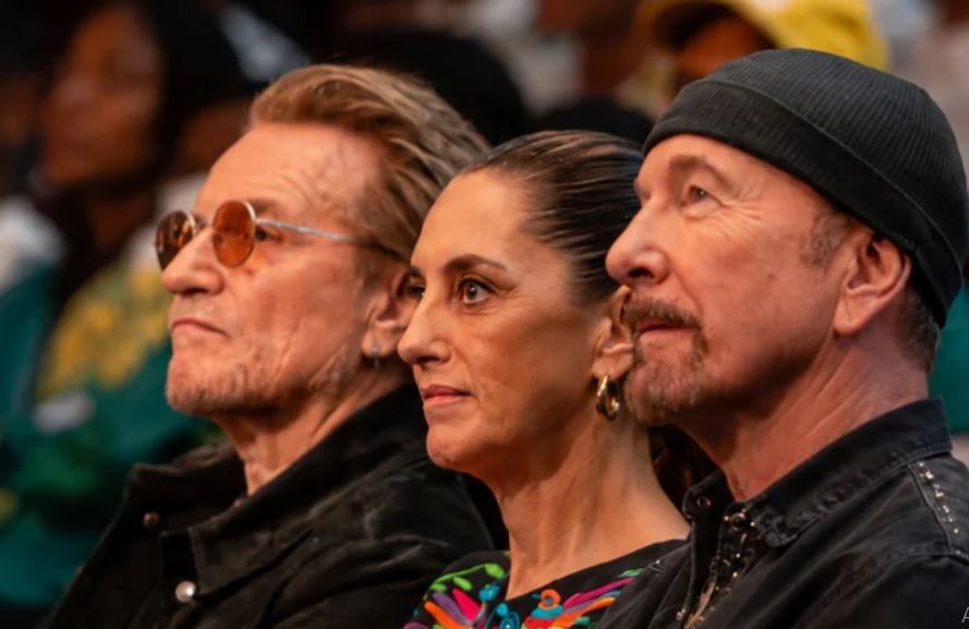 Sheinbaum se reúne con U2 en Street Child United; llama a la paz y la fraternidad