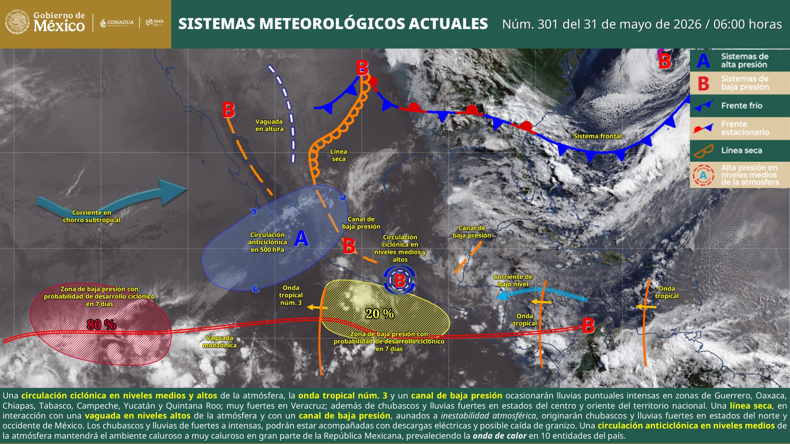 Prevén lluvias intensas para la Península este domingo, por una onda tropical