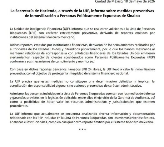 Gobierno federal aclara que bloqueo a cuentas de Rubén Rocha Moya es una medida preventiva