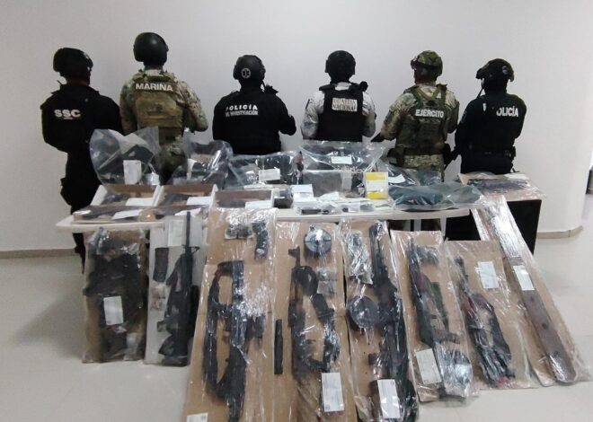 Aseguran arsenal y droga en cateo en Felipe Carrillo Puerto