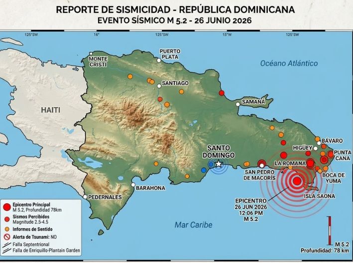 Sismo de magnitud 5.2 sacude República Dominicana; autoridades descartan amenaza de tsunami