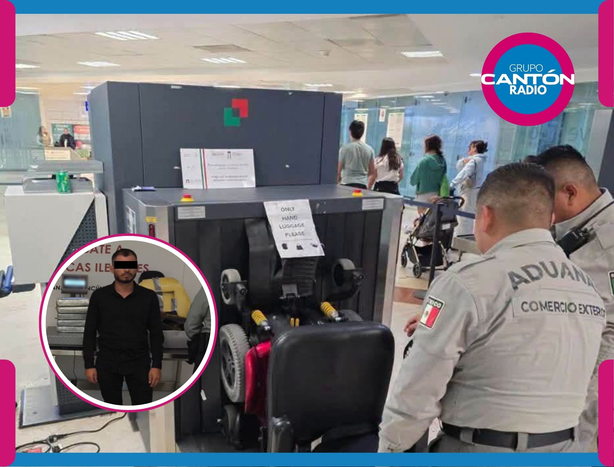 Cae hombre con cocaína escondida en silla de ruedas en aeropuerto de Cancún