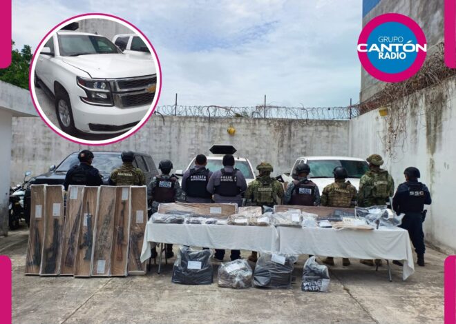 Abandonan camionetas, arsenal y droga en brecha de Bacalar