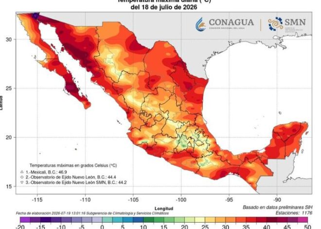 Mapa de Conagua revela calor extremo en México; temperaturas superan los 45 °C