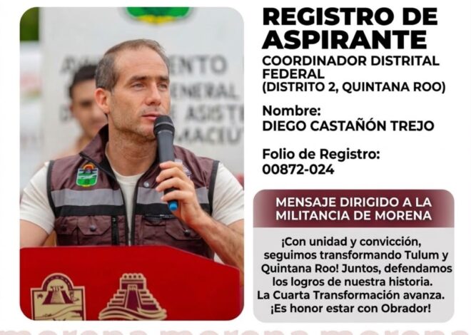 Solicita Diego Castañón Trejo registro como coordinador distrital federal