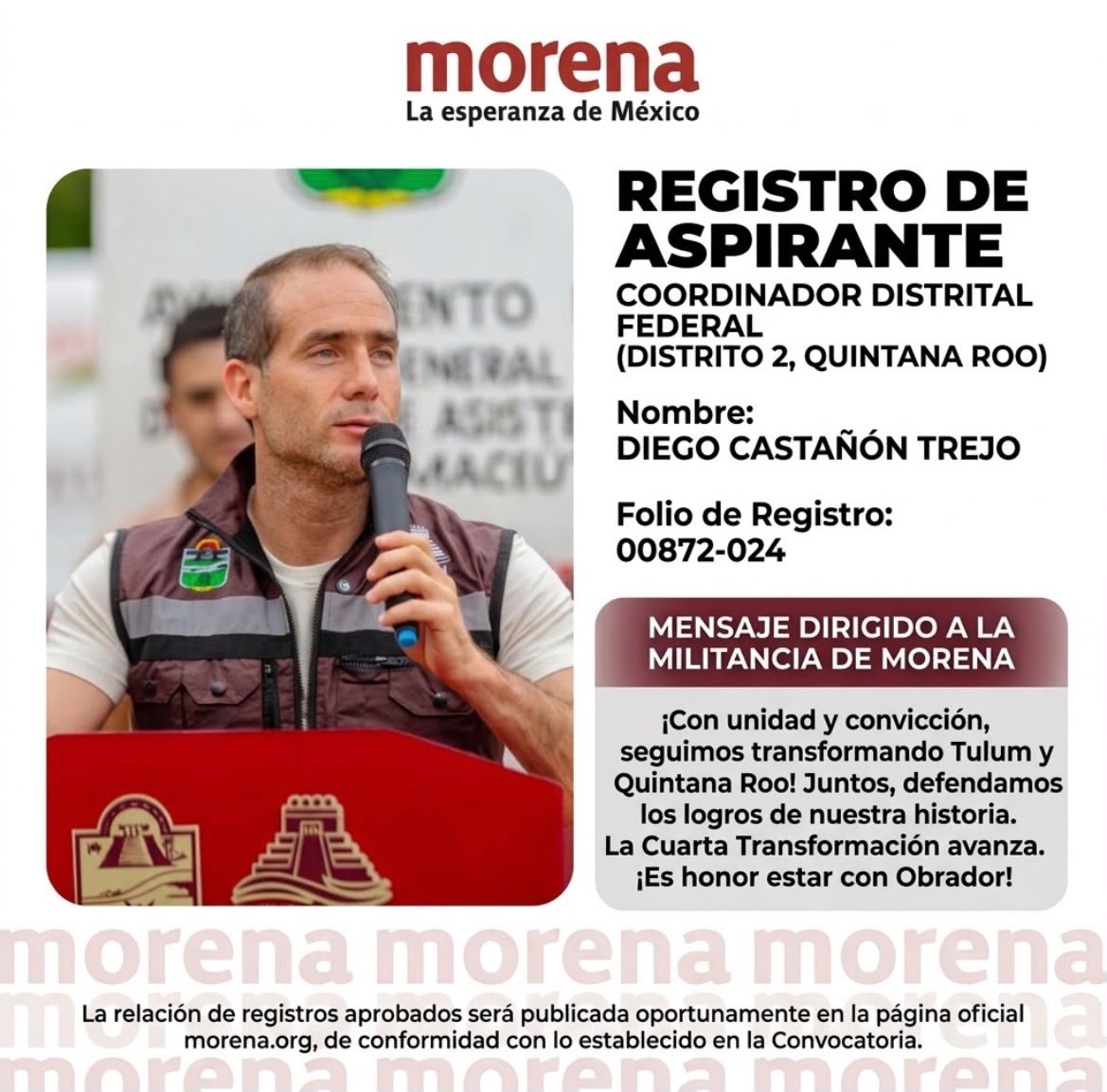 Solicita Diego Castañón Trejo registro como coordinador distrital federal
