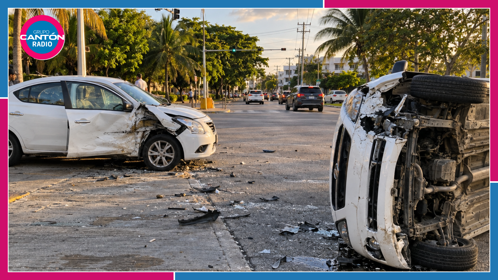 Automóvil vuelca tras choque en Cancún; conductora termina hospitalizada