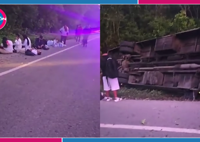 Autobús de transporte de personal vuelca en la vía Tulum – Felipe Carrillo Puerto